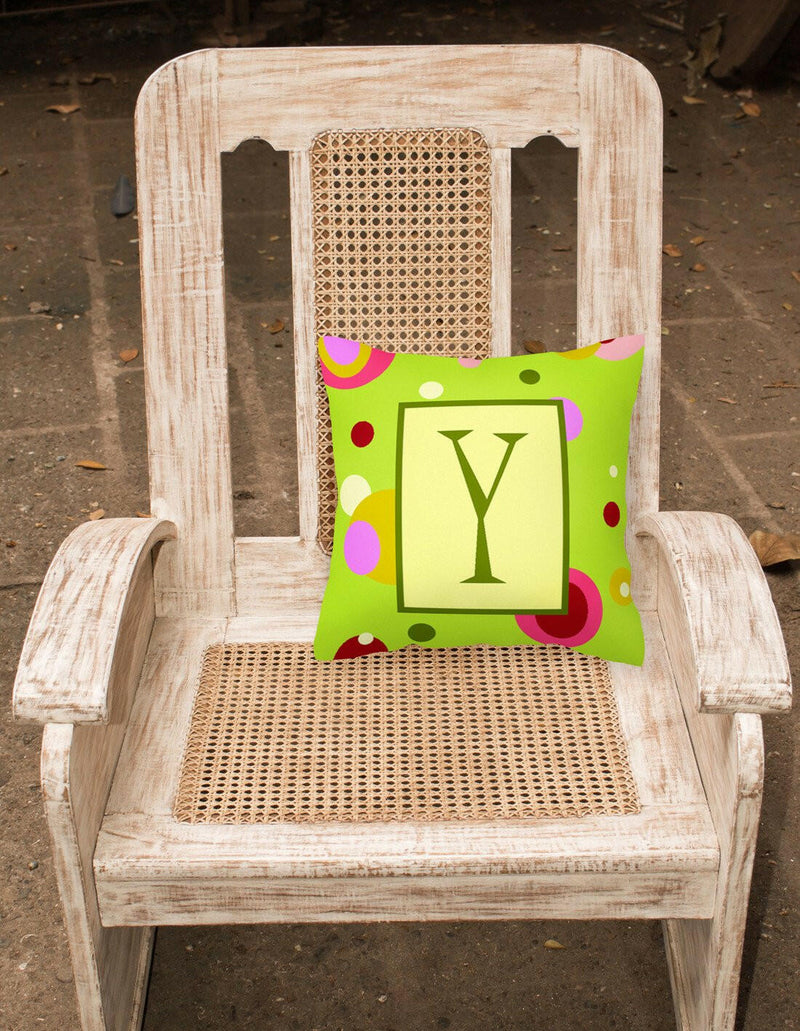 Letter Y Initial Monogram - Green Decorative   Canvas Fabric Pillow