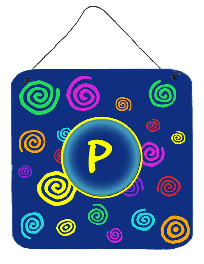 Letter P Initial Monogram - Blue Swirls Wall or Door Hanging Prints