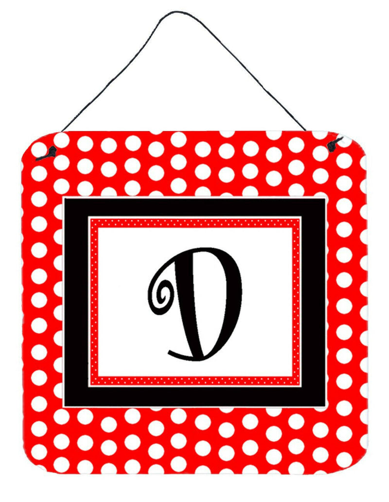 Letter D Initial  - Red Black Polka Dots Wall or Door Hanging Prints