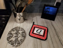 Letter Q Initial  - Red Black Polka Dots Pot Holder Set of 2 Heat Resistant Quilted Hot Pads 7.5 x 7.5 Inch, Insulated Kitchen Trivets for Cooking & Baking