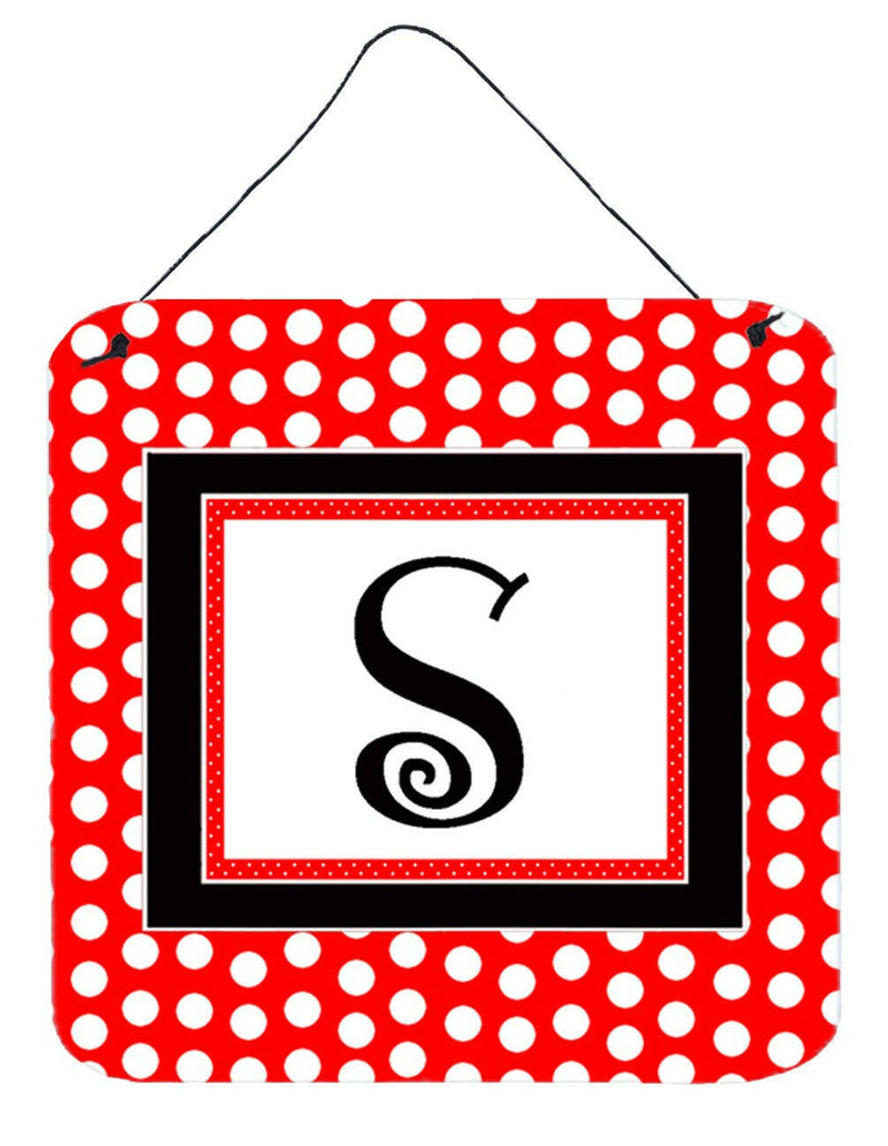 Letter S Initial  - Red Black Polka Dots Wall or Door Hanging Prints