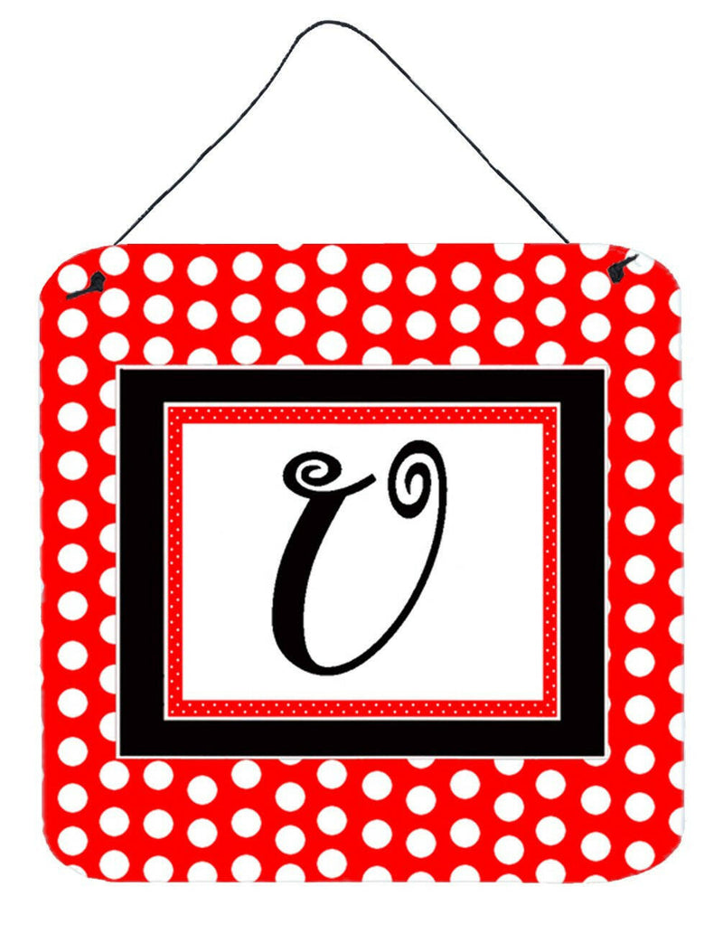 Letter U Initial  - Red Black Polka Dots Wall or Door Hanging Prints