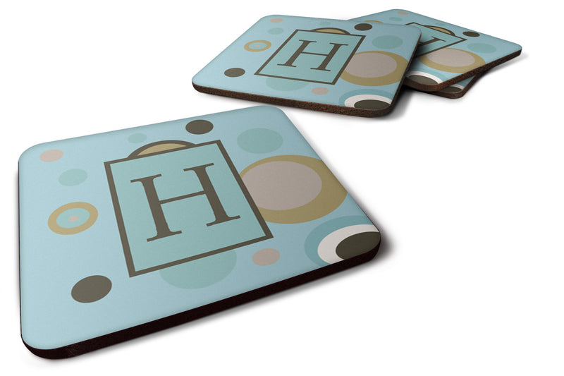 Set of 4 Monogram - Blue Dots Foam Coasters Initial Letter H