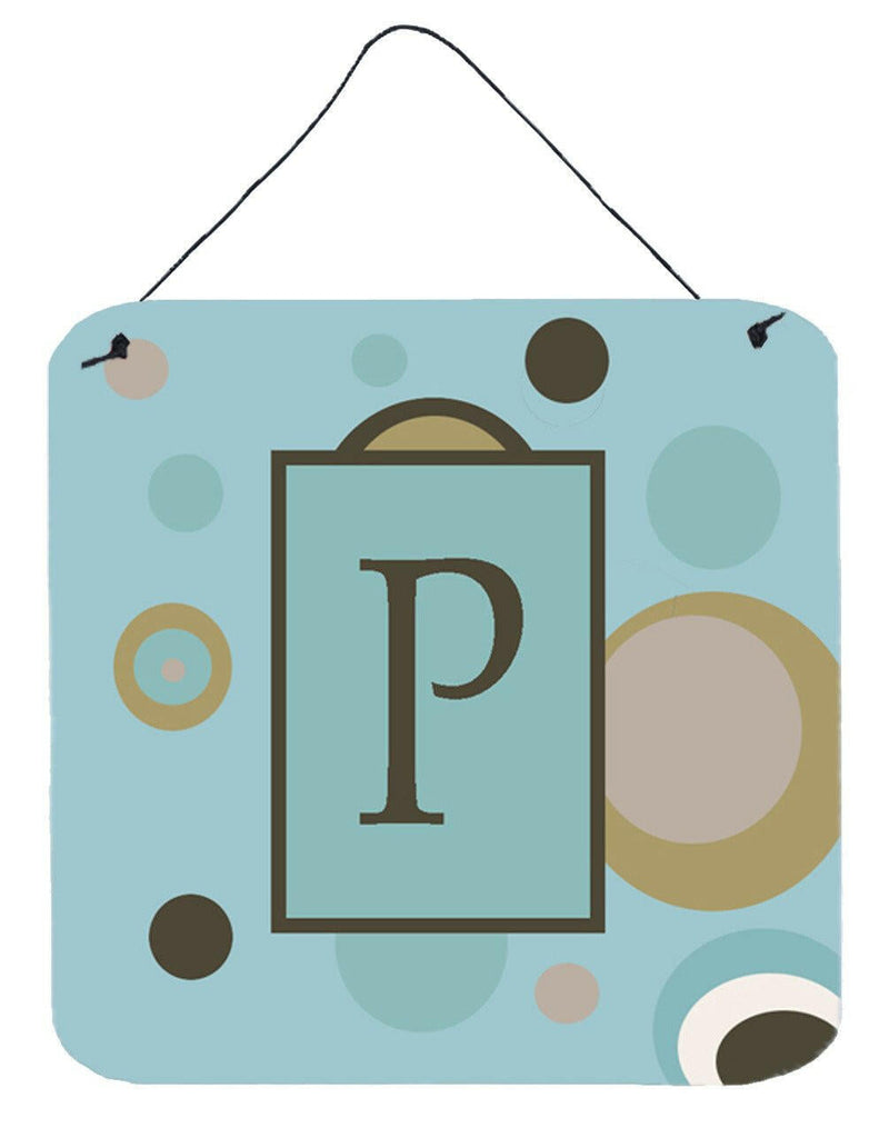 Letter P Initial Monogram - Blue Dots Wall or Door Hanging Prints