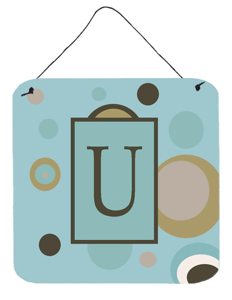 Letter U Initial Monogram - Blue Dots Wall or Door Hanging Prints