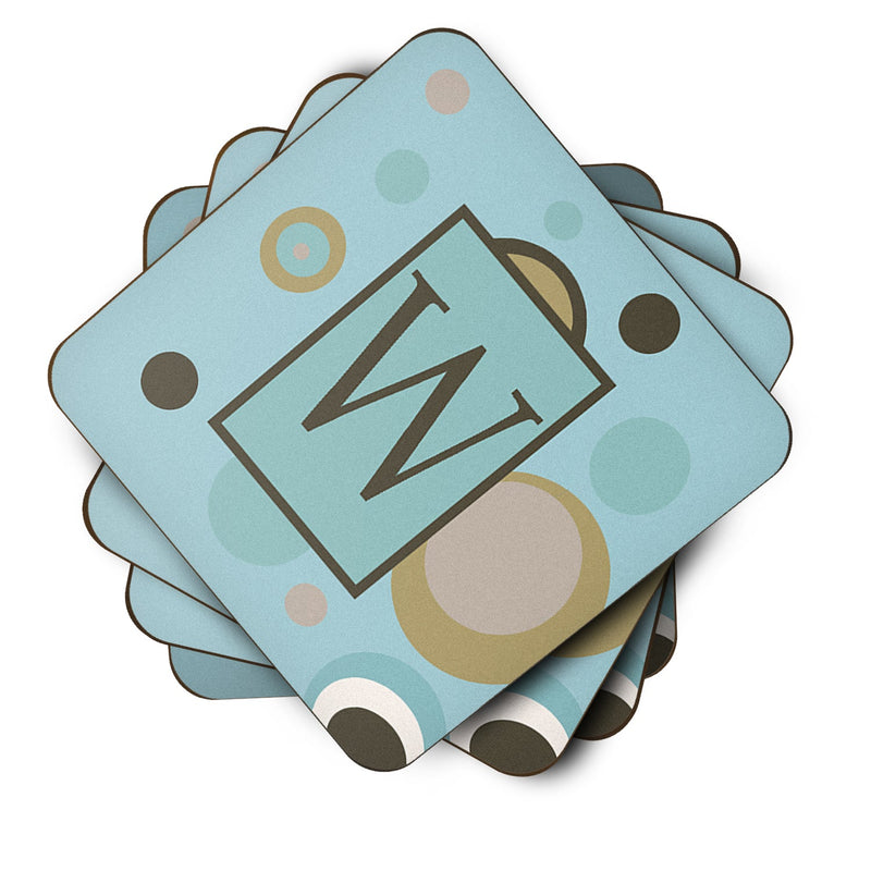 Set of 4 Monogram - Blue Dots Foam Coasters Initial Letter W