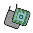 Letter D Initial Monogram - Blue Argoyle Pot Holder Set of 2 Heat Resistant Quilted Hot Pads 7.5 x 7.5 Inch, Insulated Kitchen Trivets for Cooking & Baking