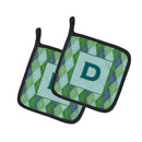 Letter D Initial Monogram - Blue Argoyle Pot Holder Set of 2 Heat Resistant Quilted Hot Pads 7.5 x 7.5 Inch, Insulated Kitchen Trivets for Cooking & Baking