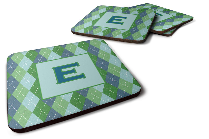 Set of 4 Monogram - Blue Argoyle Foam Coasters Initial Letter E