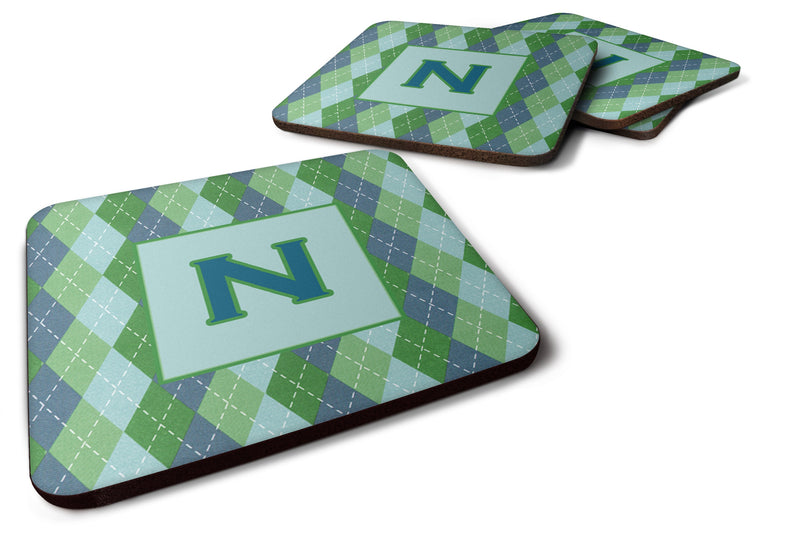 Set of 4 Monogram - Blue Argoyle Foam Coasters Initial Letter N