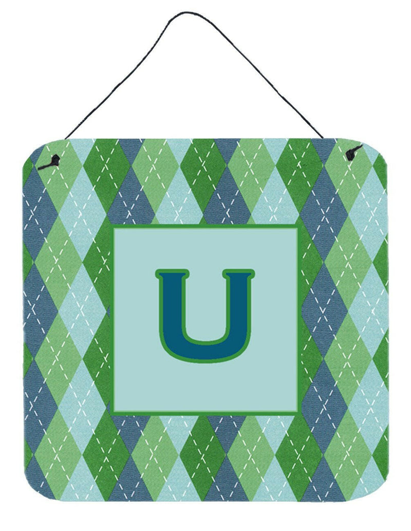 Letter U Initial Monogram - Blue Argoyle Wall or Door Hanging Prints