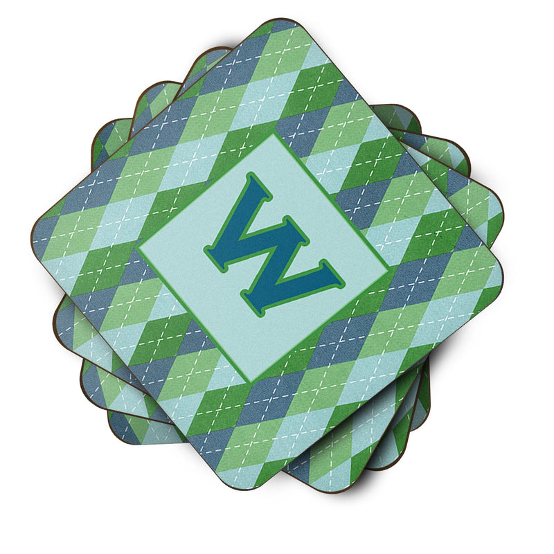 Set of 4 Monogram - Blue Argoyle Foam Coasters Initial Letter W