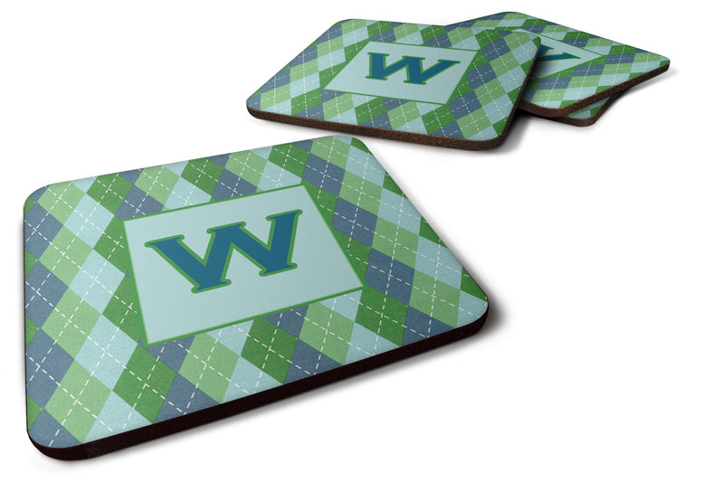 Set of 4 Monogram - Blue Argoyle Foam Coasters Initial Letter W