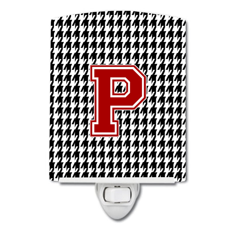 Letter P Monogram - Houndstooth Black Ceramic Night Light CJ1021-PCNL