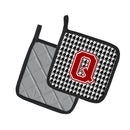 Letter Q Monogram - Houndstooth Black Pot Holder Set of 2 Heat Resistant Quilted Hot Pads 7.5 x 7.5 Inch, Insulated Kitchen Trivets for Cooking & Baking