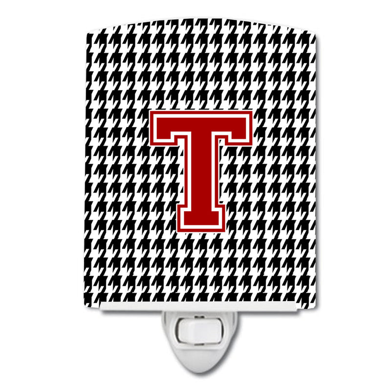 Letter T Monogram - Houndstooth Black Ceramic Night Light CJ1021-TCNL