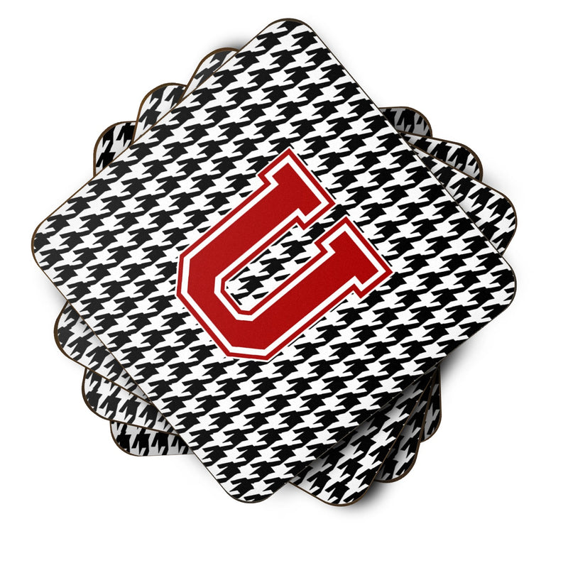 Set of 4 Monogram - Houndstooth Foam Coasters Initial U