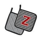 Letter Z Monogram - Houndstooth Black Pot Holder Set of 2 Heat Resistant Quilted Hot Pads 7.5 x 7.5 Inch, Insulated Kitchen Trivets for Cooking & Baking