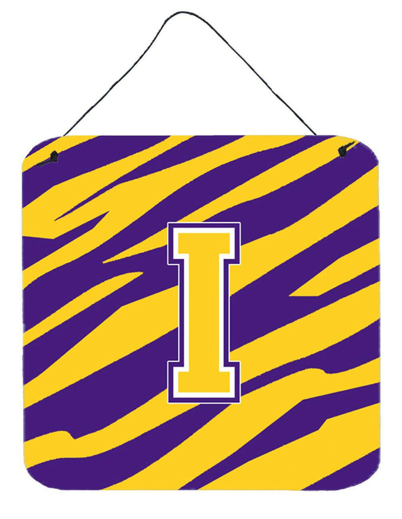 Tiger Stripe - Purple Gold Wall or Door Hanging Prints Initial I