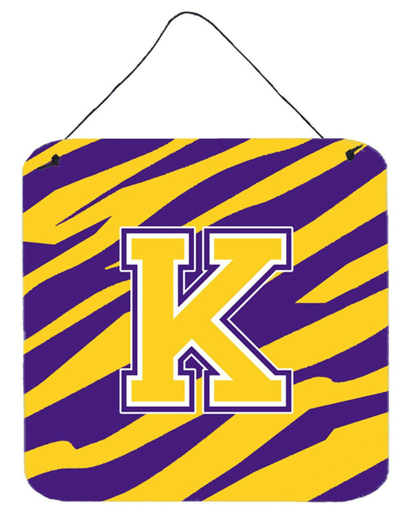 Tiger Stripe - Purple Gold Wall or Door Hanging Prints Initial K