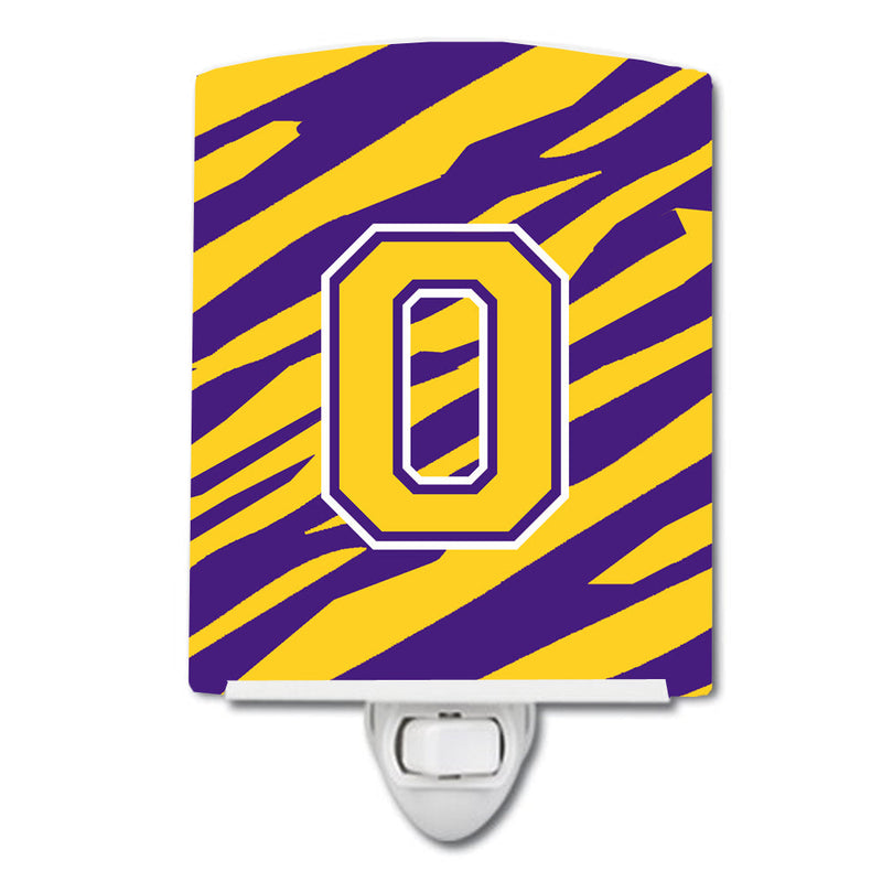 Letter O Monogram - Tiger Stripe - Purple Gold Ceramic Night Light CJ1022-OCNL