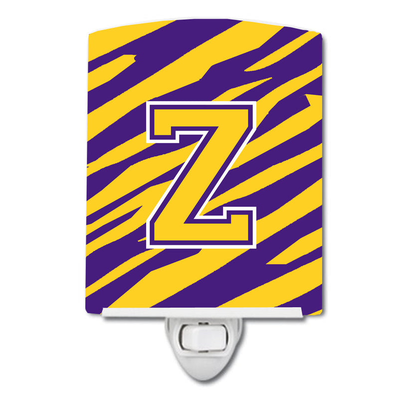 Letter Z Monogram - Tiger Stripe - Purple Gold Ceramic Night Light CJ1022-ZCNL