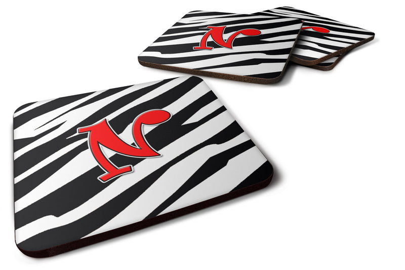 Set of 4 Monogram - Zebra Red Foam Coasters Initial Letter N