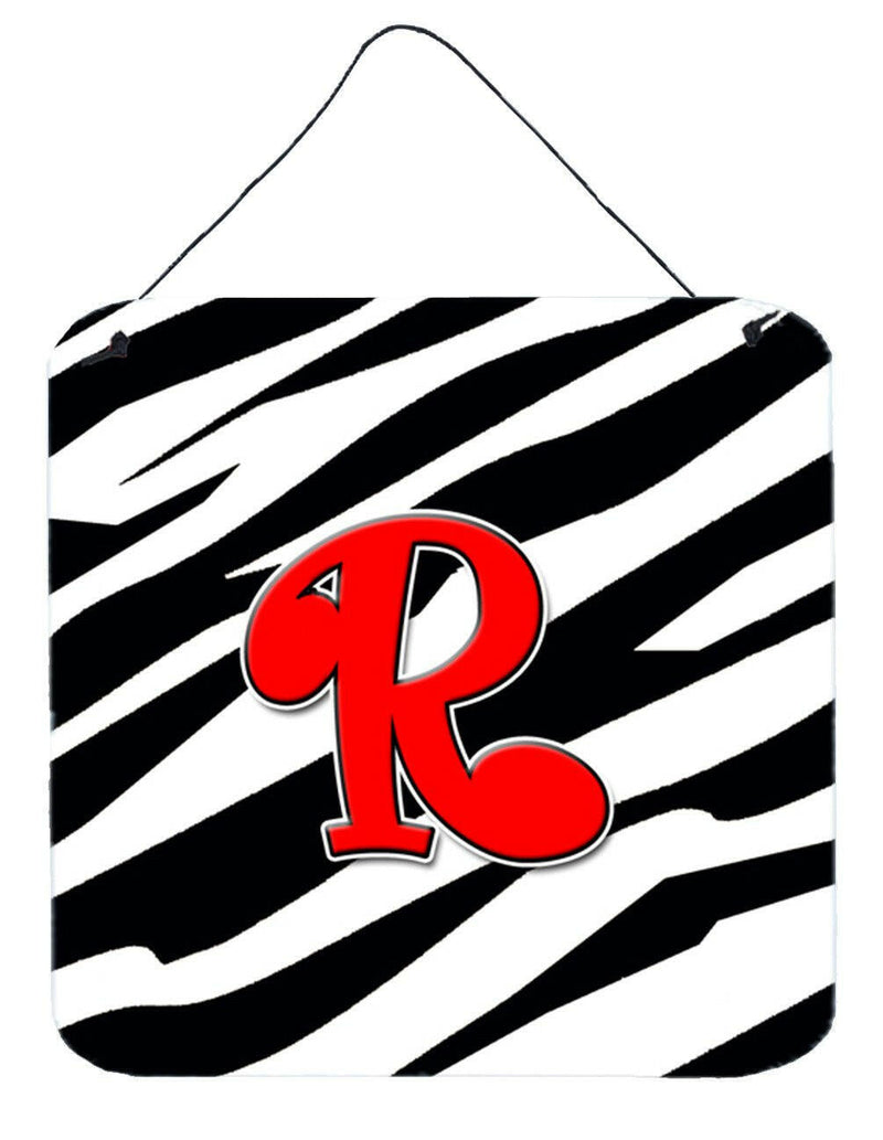 Letter R Initial Monogram - Zebra Red Wall or Door Hanging Prints