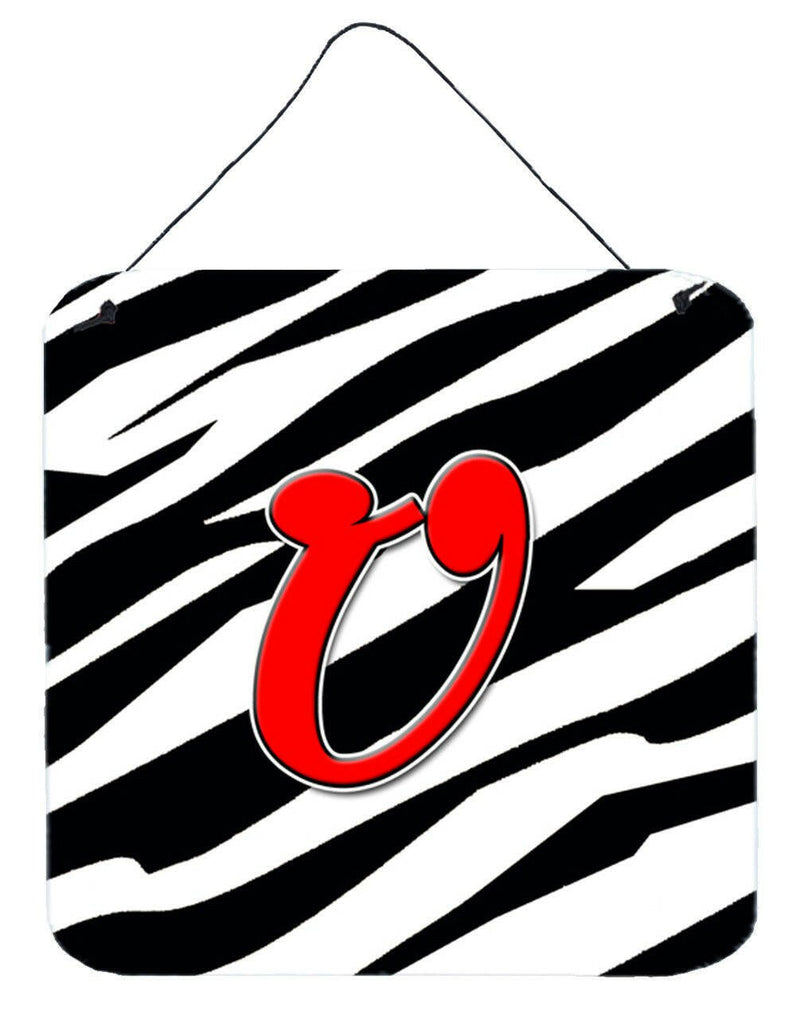 Letter U Initial Monogram - Zebra Red Wall or Door Hanging Prints