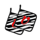 Letter U Initial Monogram - Zebra Red Pot Holder Set of 2 Heat Resistant Quilted Hot Pads 7.5 x 7.5 Inch, Insulated Kitchen Trivets for Cooking & Baking