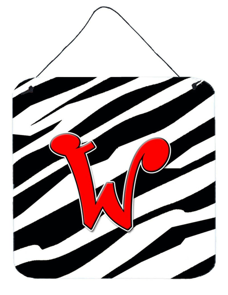 Letter W Initial Monogram - Zebra Red Wall or Door Hanging Prints