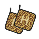 Letter H Initial Monogram - Giraffe Pot Holder Set of 2 Heat Resistant Quilted Hot Pads 7.5 x 7.5 Inch, Insulated Kitchen Trivets for Cooking & Baking