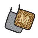 Letter M Initial Monogram - Giraffe Pot Holder Set of 2 Heat Resistant Quilted Hot Pads 7.5 x 7.5 Inch, Insulated Kitchen Trivets for Cooking & Baking