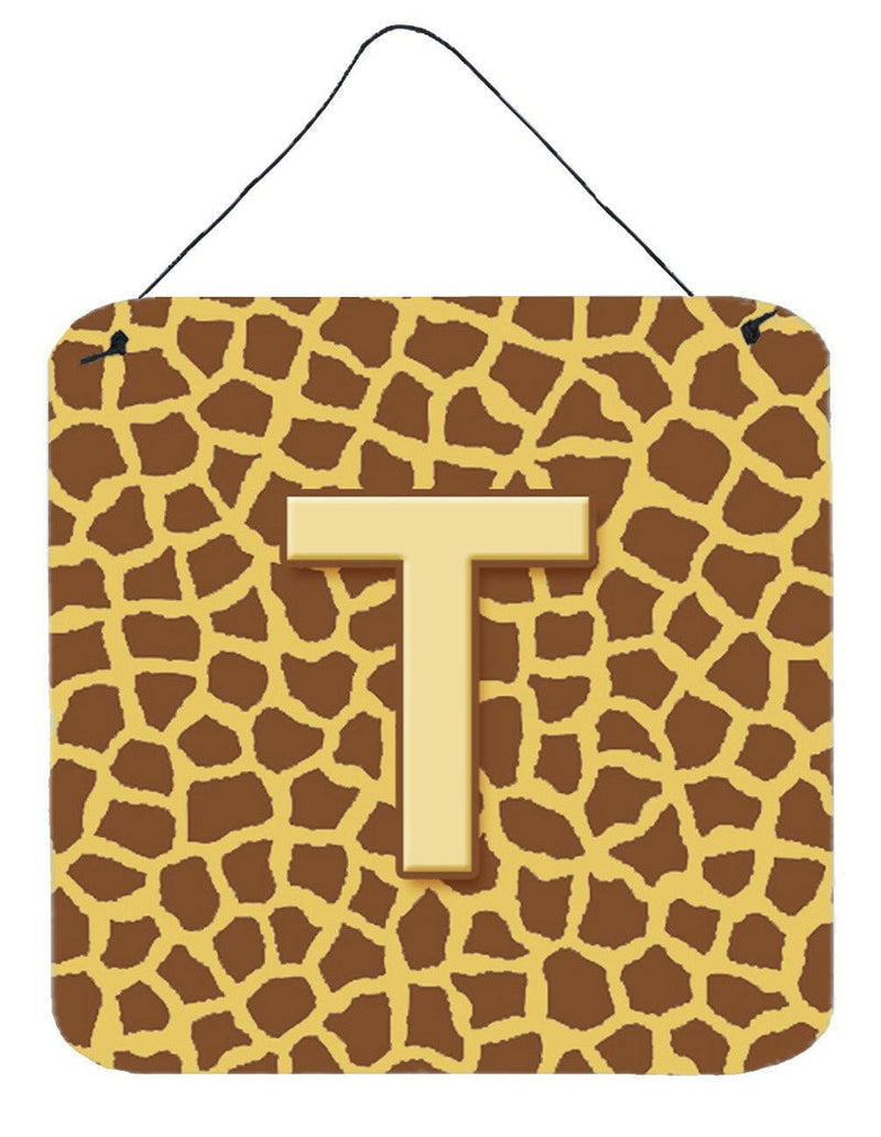 Letter T Initial Monogram - Giraffe Aluminium Metal Wall or Door Hanging Prints