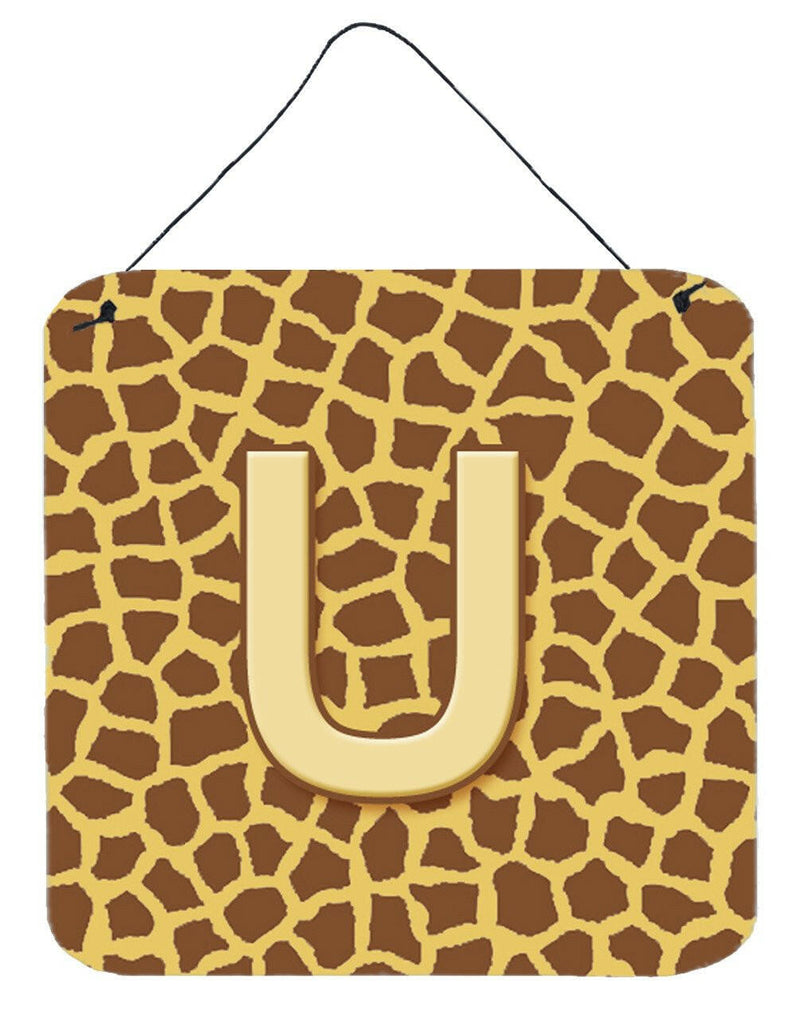 Letter U Initial Monogram - Giraffe Aluminium Metal Wall or Door Hanging Prints