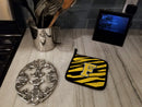 Letter F Initial Tiger Stripe - Black Gold  Pot Holder Set of 2 Heat Resistant Quilted Hot Pads 7.5 x 7.5 Inch, Insulated Kitchen Trivets for Cooking & Baking