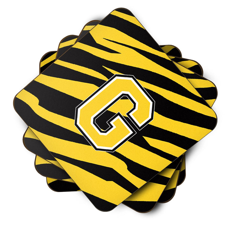 Set of 4 Monogram - Tiger Stripe - Black Gold Foam Coasters Initial Letter G