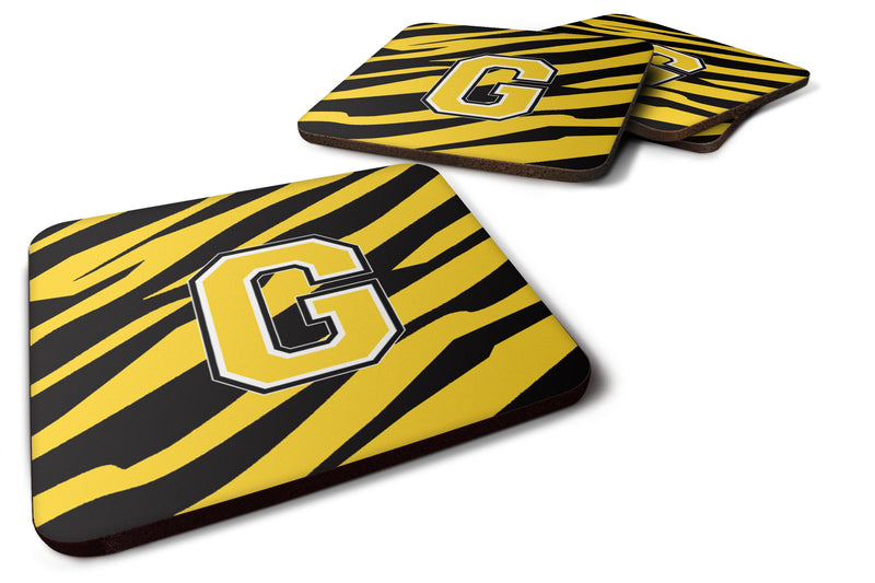 Set of 4 Monogram - Tiger Stripe - Black Gold Foam Coasters Initial Letter G