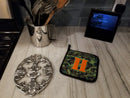 Letter H Monogram - Camo Green Pot Holder Set of 2 Heat Resistant Quilted Hot Pads 7.5 x 7.5 Inch, Insulated Kitchen Trivets for Cooking & Baking