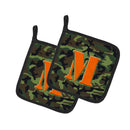 Letter M Monogram - Camo Green Pot Holder Set of 2 Heat Resistant Quilted Hot Pads 7.5 x 7.5 Inch, Insulated Kitchen Trivets for Cooking & Baking