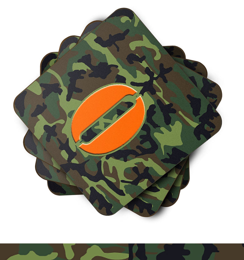 Set of 4 Monogram - Camo Green Foam Coasters Initial Letter O