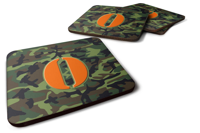 Set of 4 Monogram - Camo Green Foam Coasters Initial Letter O