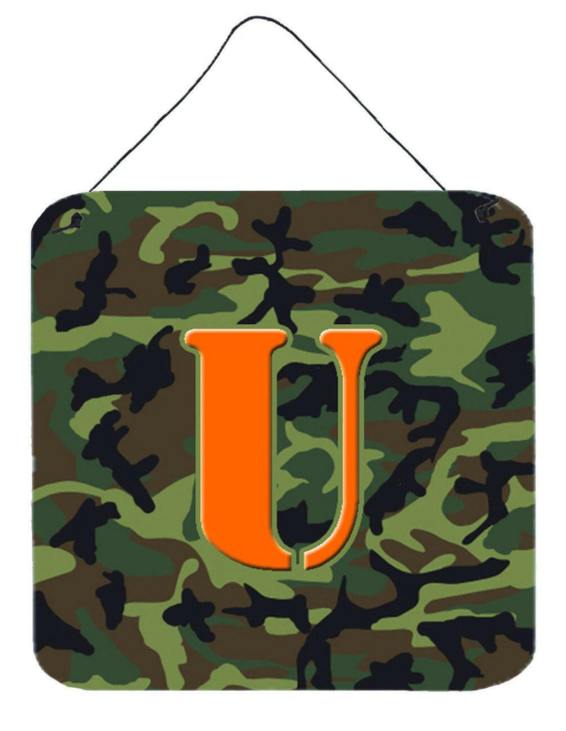 Letter U Initial Monogram - Camo Green Wall or Door Hanging Prints