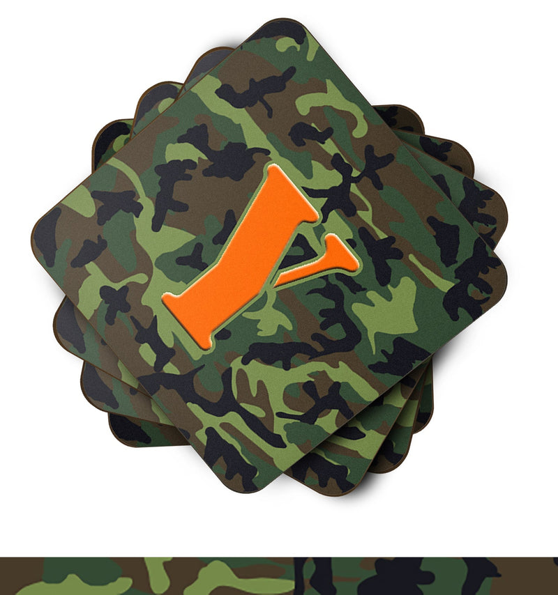 Set of 4 Monogram - Camo Green Foam Coasters Initial Letter Y