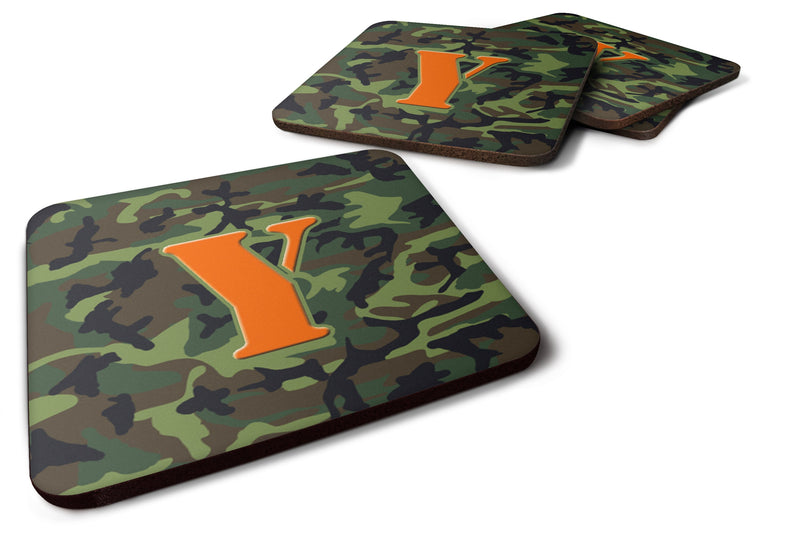 Set of 4 Monogram - Camo Green Foam Coasters Initial Letter Y