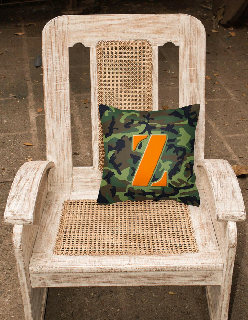 Monogram Initial Z Camo Green Decorative   Canvas Fabric Pillow CJ1030