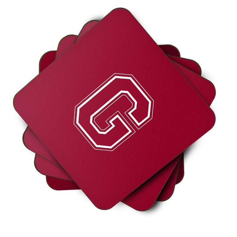 Set of 4 Monogram - Maroon and White Foam Coasters Initial Letter G