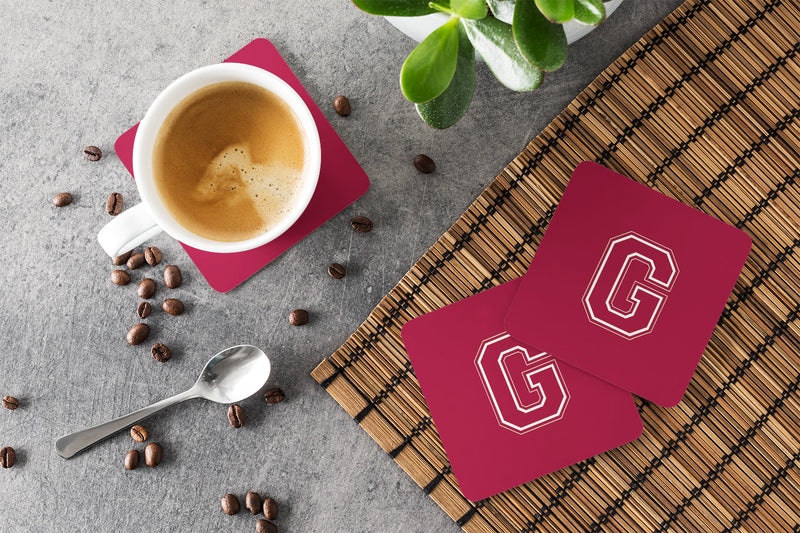 Set of 4 Monogram - Maroon and White Foam Coasters Initial Letter G