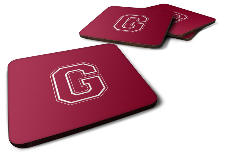 Set of 4 Monogram - Maroon and White Foam Coasters Initial Letter G