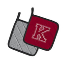 Letter K Initial Monogram - Maroon and White Pot Holder Set of 2 Heat Resistant Quilted Hot Pads 7.5 x 7.5 Inch, Insulated Kitchen Trivets for Cooking & Baking